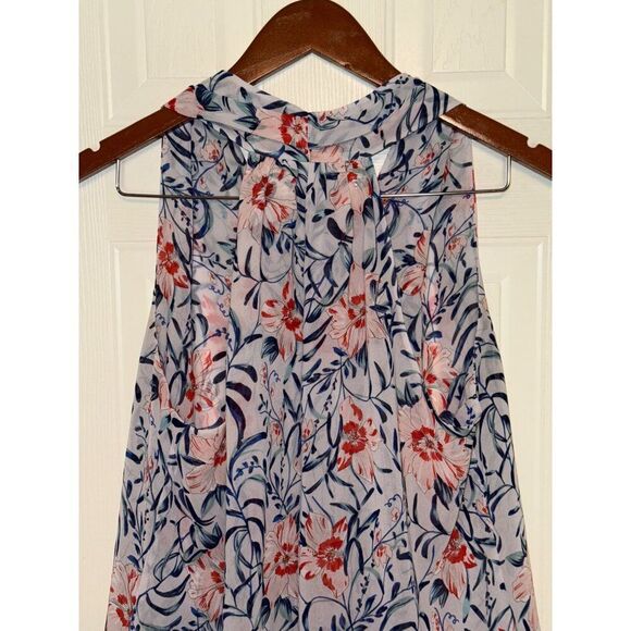 CAbi Stem Floral Sleeveless Top Blouse Blue Red Size Medium - Picture 12 of 15